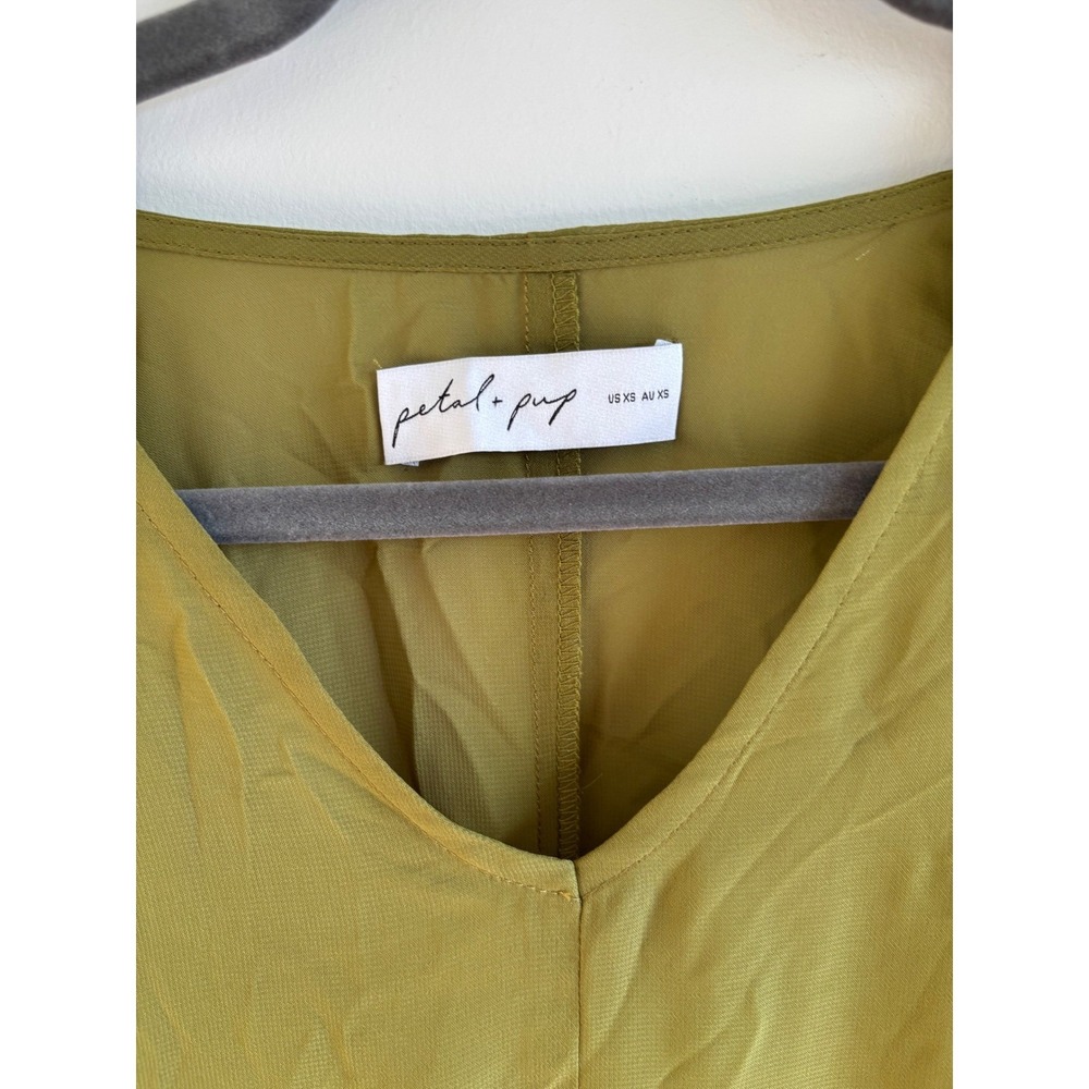 Petal and Pup Olive Green V-Neck Maxi Dress Ruched Sleeve XS - Picture 5 of 6